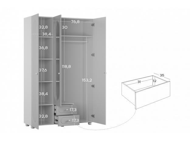 Шкаф трехдверный Милана (Mebelson)