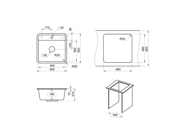 Кухонная мойка ST-5001 (500х500)
