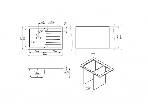 Кухонная мойка ST-7602 (760х500)