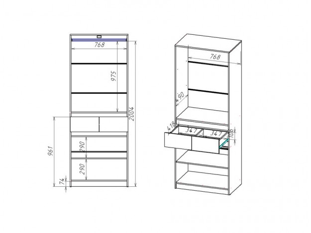 Шкаф Бостон Лайт ШК-002 (2-ств.) (с антресолью/без антресоли)