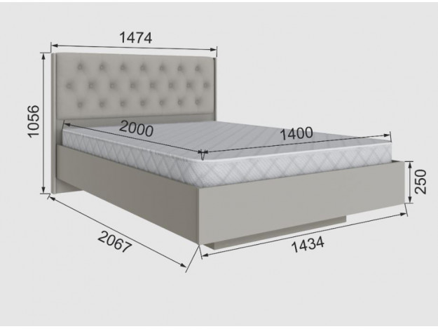 Спальня Мадрид корпус кровати МД-3 (1,4) + Спальня Мадрид кровать МД-2, МД-3 (1,4) мягкое изголовье Ромб модуль 26