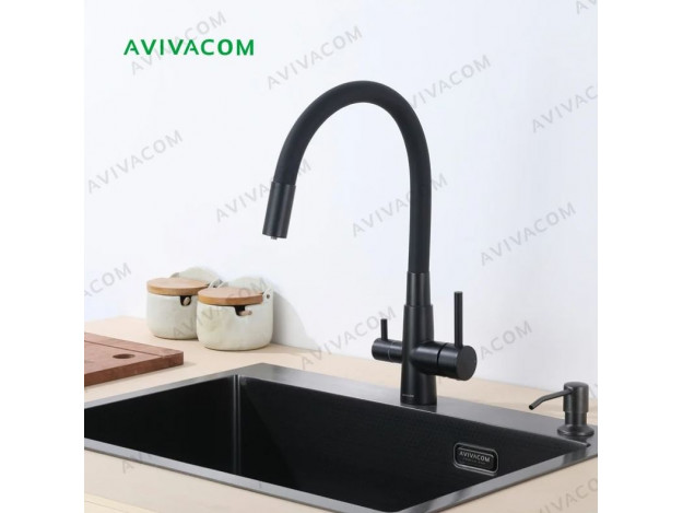 Смеситель 45*26 С гибким упругим изливом и краном для питьевой воды