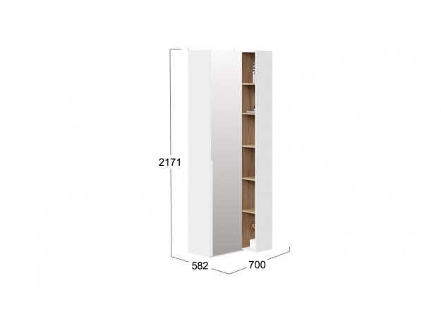 Шкаф угловой (366) с 1 зеркальной дверью и переходным стеллажом «Порто» мод 14
