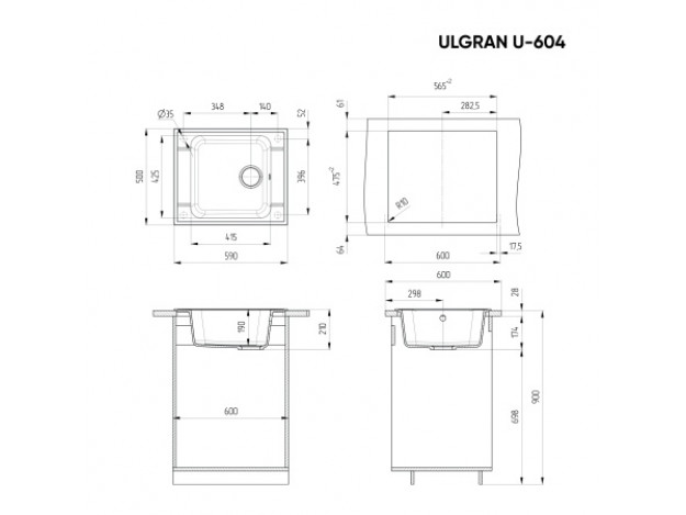 Кухонная мойка ULGRAN U-604 односекционная реверсивная (590х500)