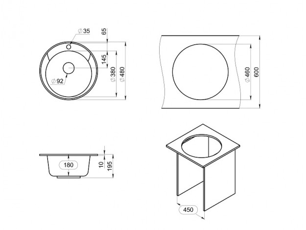 Кухонная мойка ST-4802 (480х480)