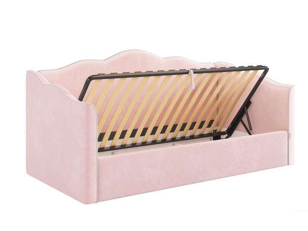 Кровать с подъемным механизмом Лея (Софа) 90х200 см (нежно-розовый (велюр)/галька (велюр))  мод 1
