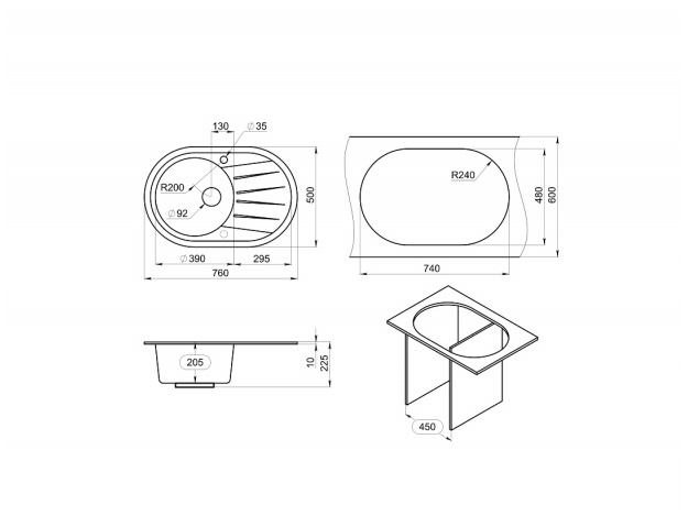 Кухонная мойка ST-7601 (760х500)