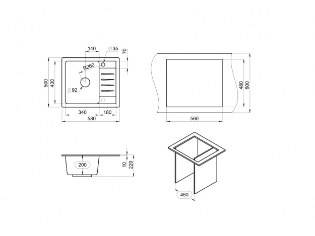 Кухонная мойка ST-5803 (580х500)