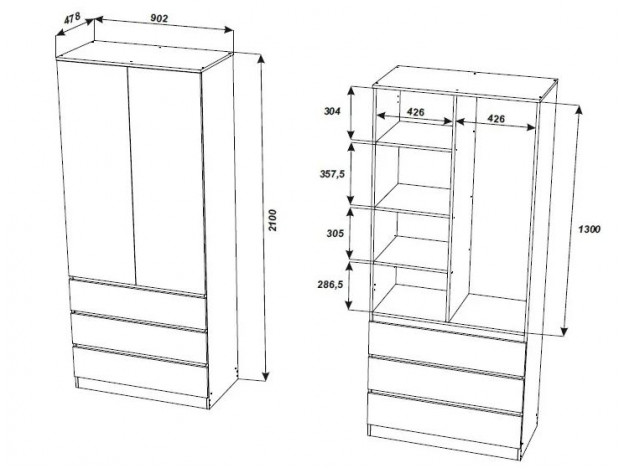 Шкаф МС Мори МШ 900.2 (Комбинированный)