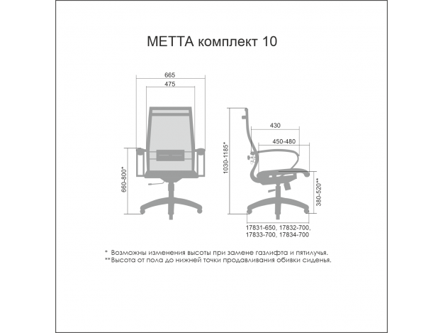 Эргономичное кресло МЕТТА Комплект 10 схема